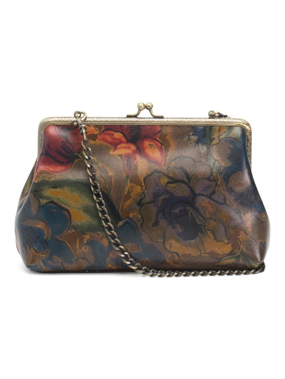 NWT Patricia Nash Floral Leather Multicolor Leather Kiss-Lock Shoulder Bag
